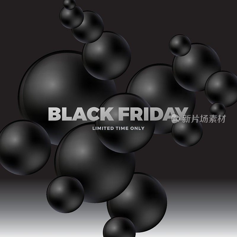 Black friday sale. Design template with 3d balls.